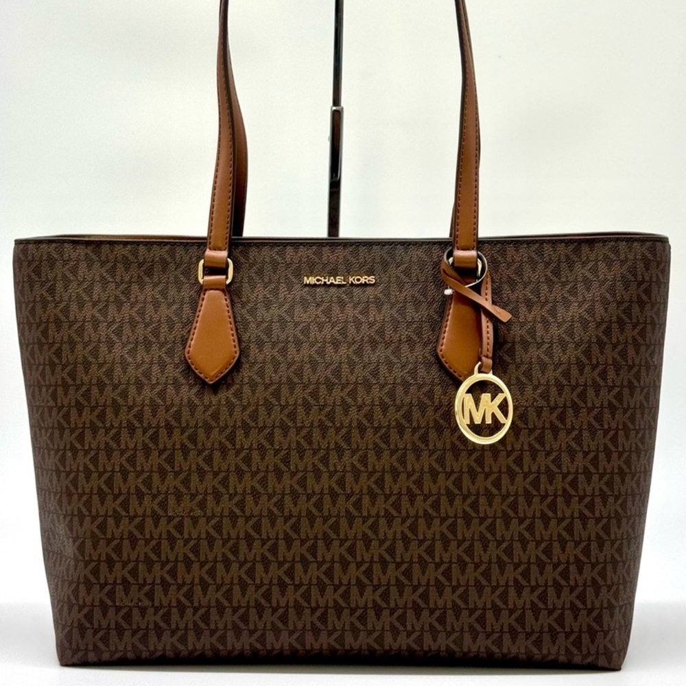 Michael Kors Sheila Large Signature Logo Tote Bag - Brown Signature - Picture 1 of 9